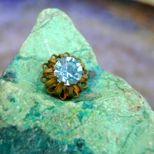 Antique vintage Swarovski cabochon, light blue crystal cut 1100 mounted in brass setting