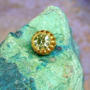 2pcs Antique vintage Swarovski cabochon, light yelloe crystal cut 1100 mounted in brass setting