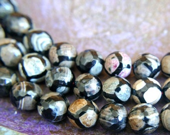 Perles d'agate 10mm noir avec différentes couleurs, 10 perles