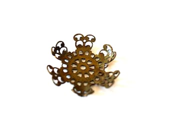 6 Vintage filigree metal jewelry finding flowers beads 30mm