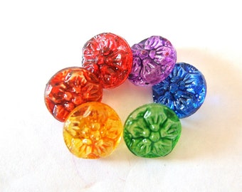 Vintage buttons, glass buttons, 6 flower shape buttons, hand painted in 6 colors 14mm, Czech
