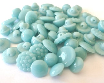 50 Antique Vintage glass buttons unique blue color, 4 types, 10 buttons of each,13mm, 11mm, 9mm, 8mm