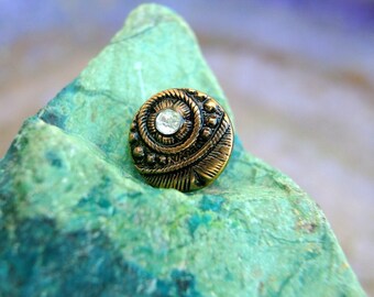 6 Vintage Bronze Plastic Buttons: Jewel Art Rhinestone Embellishments (13mm)