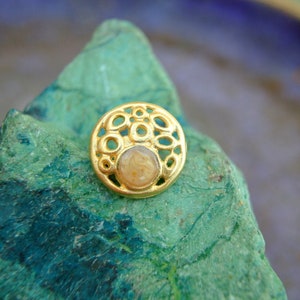 6 Vintage buttons gold color metal with dots and trim 15mm