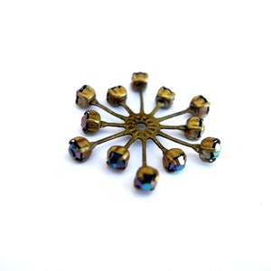 Vintage SWAROVSKI flower bead 32mm AB blue purple shade crystals in brass setting  genuine 1100 made in Austria