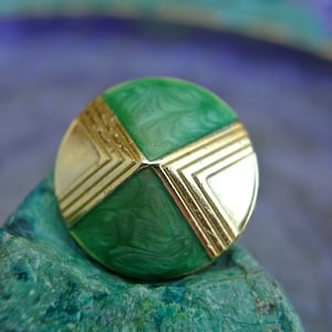 6 Vintage Gold Tone Buttons: Green Enamel Shank Buttons