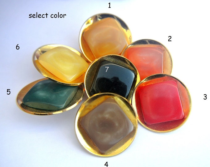 6 Buttons, Vintage Button, Metal Trim Buttons Silver Color Woth Black ...