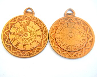 Vintage metal decorative stamping pendant clock with 12 signs of the Zodiac 60mmx50mm