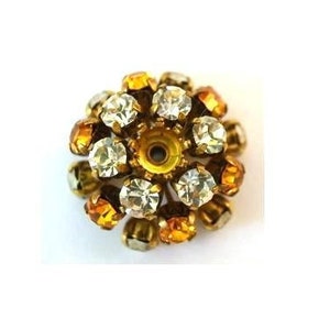 SWAROVSKI flower BEAD antique vintage  metal flower with yellow and clear crystals- RARE