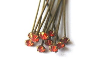 6 Vintage Swarovski headpins findings orange crystal 3mm