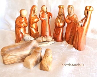 Nativity, HAND PAINTED nativity set, nativity wood, nativity scene, Christmas creche olive wood, Holy Land