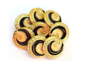 60 Vintage buttons plastic gold color with black and cream unique design 15mm-Sale112