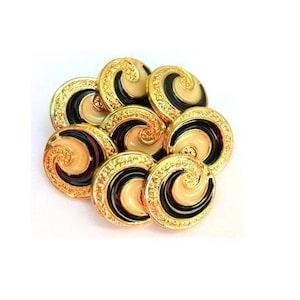 60 Vintage buttons plastic gold color with black and cream unique design 15mm-Sale112