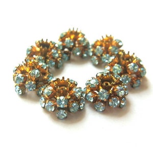 SWAROVSKI flower BEAD antique vintage metal flower with light blue shade crystals RARE image 1