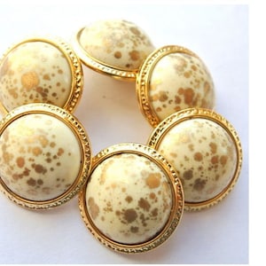 6 Vintage buttons white plastic with gold free shape gold color trim, retro-select size