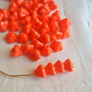 Czech glass flower beads bell shape orange 6mmx5mm, NEW-choose quantity
