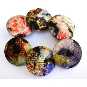6 buttons, modern felt wool fabric covered buttons 32mm/3.2cm/50L, each button one of a kind