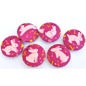 Bunny Fabric Covered Buttons: Handmade Cotton Buttons (32mm, Set of 6)