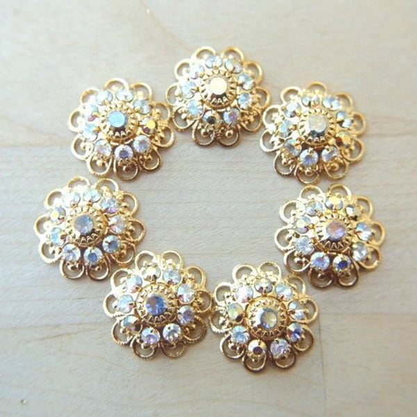 Swarovski  vintage flower, flower crystals embeded on gold plated vintage filigree 17mm-beads / cabouchon-select quantity