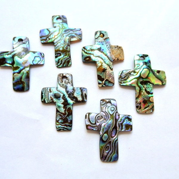Cross made of Abalone shell, pendant suitable to create rosary, 26mmx19mm