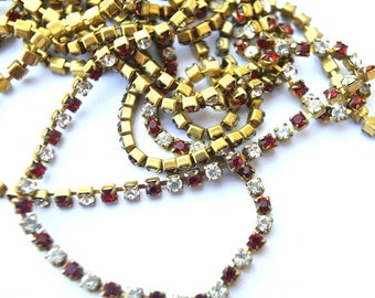 Cadena vintage de diamantes de imitación Swarovski: cristales rojos y transparentes, engaste de latón, 61 cm (24 pulgadas)