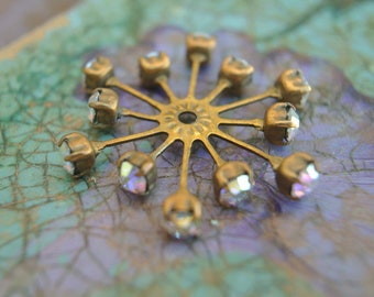 Vintage Swarovski Flower Bead: 32mm AB Clear Crystals, Brass Setting