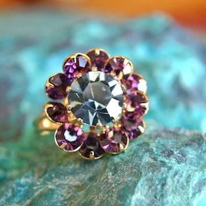 Ring, Swarovski ring, Swarovski vintage component and crystals, gold- plated, adjustable ring