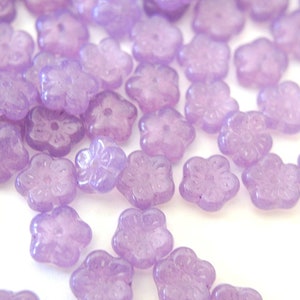 30 Perle di fiori di vetro, ceco, 8 mm, viola, perle dolci