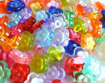 72 flower buttons, NEW, 14mm, 12 colors, 6 buttons of each color