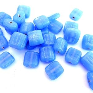 10 Vintage glass ceramic beads, blue, rectangle shape, blue, about 12mmx14mm, might be handmade