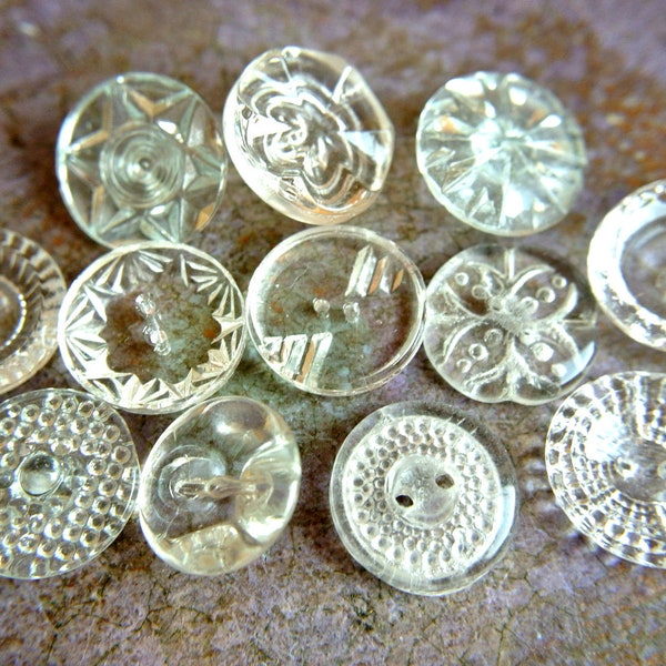 11 Antique vintage GLASS Czech crystal buttons assorted shapes and ornaments