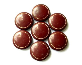 6 Vintage buttons plastic 17mm red brown with white circle