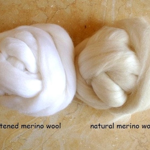 Merino wool roving in NATURAL shade and WHITENED shade 200 gr