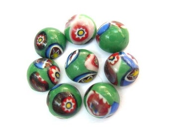 8 Vintage glass cabochons millefiori green glass 8mm RARE