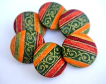 6 Handmade Fabric Buttons: 32mm Oriental Style Cotton Covered Buttons
