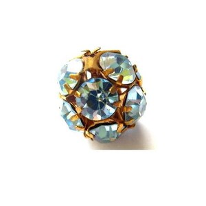 Bola de cristal Swarovski de 15 mm con diamantes de imitación azul claro antiguos vintage en engaste de latón - RARO