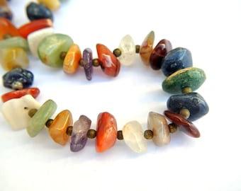 Vintage gemstone beads, assorted real stones, 7mm-15mm  beads, old stock 18inches/ 45cm Strand