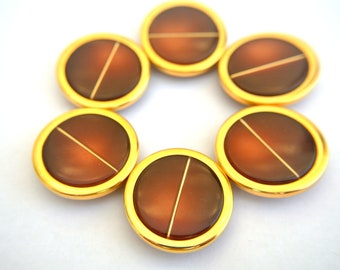 6 Vintage plastic buttons, high quality, red brown buttons with gold color circle-choose size