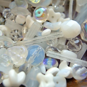 Mix glass beads, 50 gram, all are CZECH high quality beads in range of white and clear shades