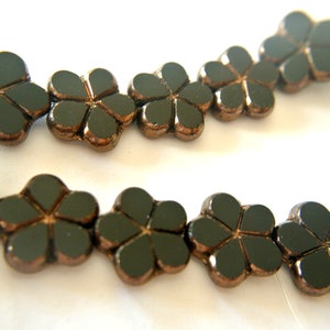 6 Flower beads, Czech glass flower beads 17mm, high quality elegant artisian black beads