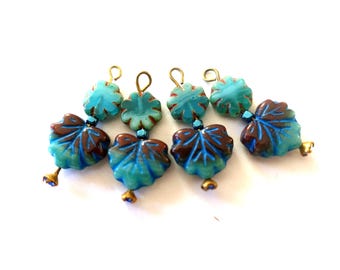4pcs Handmade Czech Glass Leaf Beads: Swarovski Headpin Dangles