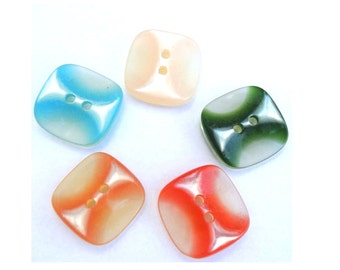 60 Buttons, 5 colors, vintage, square, 19mm