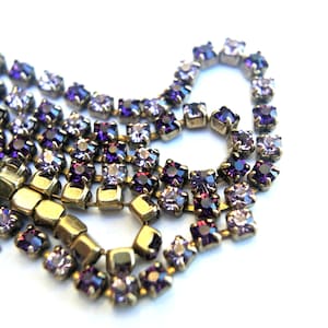 18 inches Vintage Swarovski chain, srass rhinestone chain, Swarovski crystals embedded in brass setting-Swc46