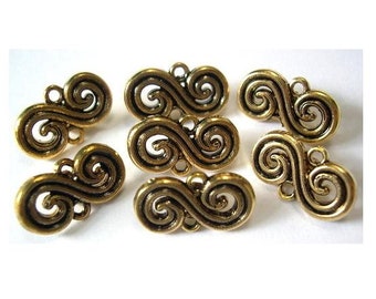 10 Vintage buttons beads, plastic buttons, gold color unique shape, 18mm