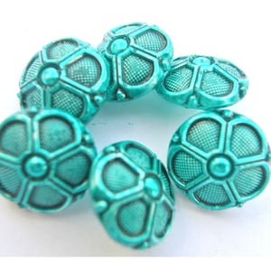 6 bottoni vintage a forma di fiore dipinti a mano in tonalità blu CRYSTAL ceco 18 mm - nuova vernice