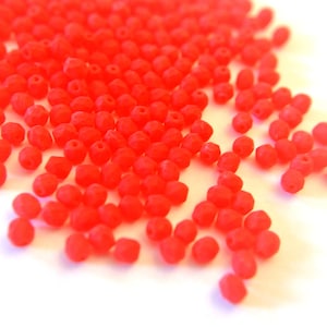 40 VINTAGE glass beads, red, frosted, faceted beads 4mm