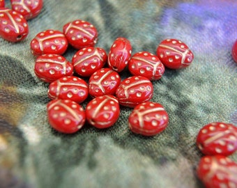 Ladybugs glass Beads  Czech beads, beetle beads suitable for kids, 20pcs 9x7mm