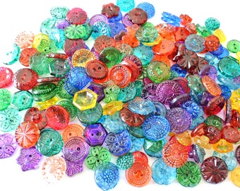 42 buttons, hand painted crystal glass antique vintage czech buttons