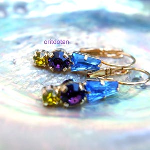 Earrings, VINTAGE component ,Swarovski crystals, gold plated nikel free, handmade