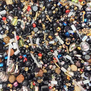 Mix VINTAGE glass beads, quality beads in black, gold, clear, AB shine-select amount